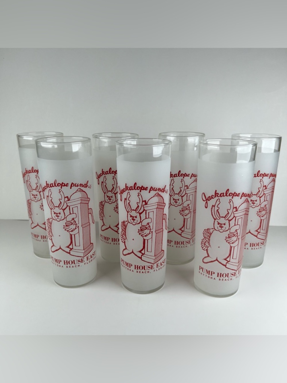 Vtg Pump House East Daytona Beach FL Jackalope Punch Souvenir Highball Glasses